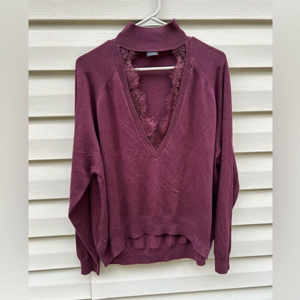 PINKO L open lace neck burgundy high collar soft designer sweater